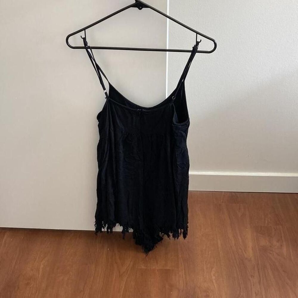 UNIF Black Fringe Romper Edgy Festival Style One Piece Sleeveless - Picture 4 of 4
